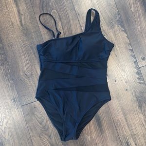 Pink Lily Black One Piece Swimsuit, Size Small